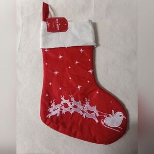 Red Christmas Stocking with Reindeer Design